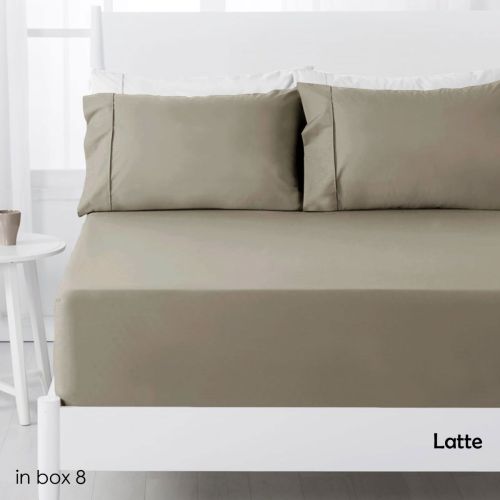 250TC Polyester Cotton Fitted Sheet Set Latte Single 35cm Wall by Hotel Living