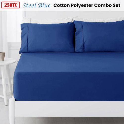 250TC Steel Blue Cotton Rich Combo Set Queen 38cm by Hotel Living