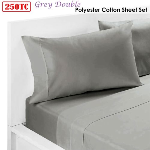 250TC Polyester Cotton Sheet Set Grey Double by Hotel Living