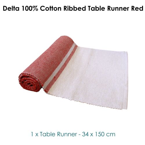 Delta 100% Cotton Ribbed Red Table Runner 34 x 150 cm