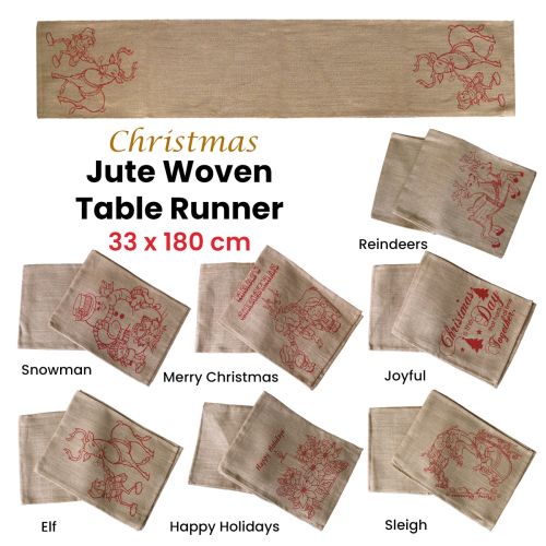 Christmas Jute Woven Taupe Table Runner 33 x 180cm