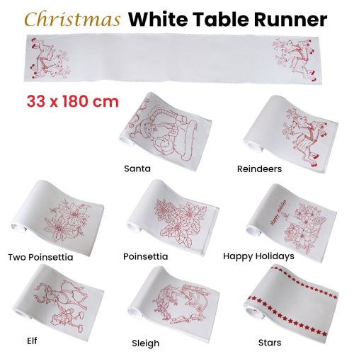 Christmas Print White Table Runner 33 x 180cm