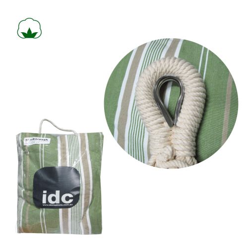 Sorrento Green Striped Single Size Cotton Hammock 150 x 205 cm by IDC Homewares