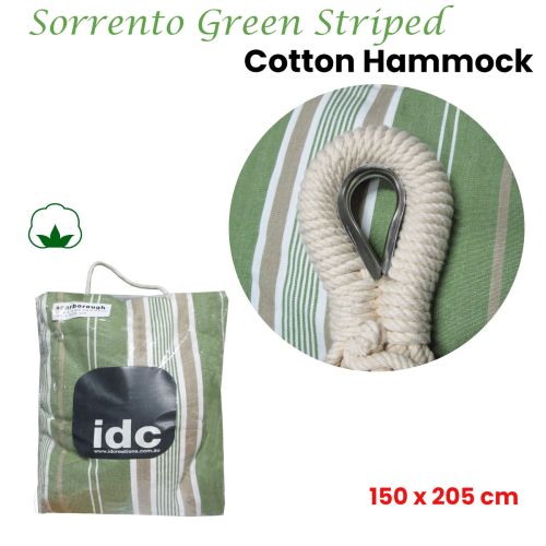 Sorrento Green Striped Single Size Cotton Hammock 150 x 205 cm by IDC Homewares