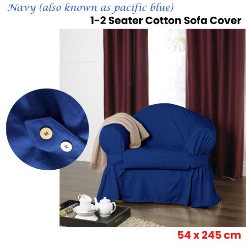 Cotton Sofa Cover Navy (also known as Pacific Blue) 1 Seater 54 x 245 cm by IDC Homewares