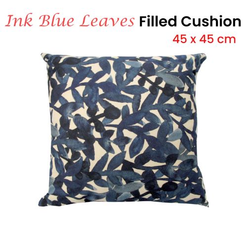 Leave Ink Blue Filled Cushion 43 x 43 cm by J.elliot