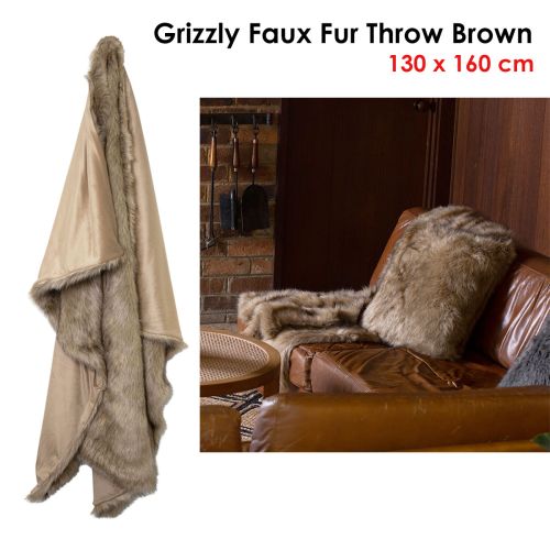 Grizzly Brown Faux Fur Throw 130x160cm by J Elliot Home