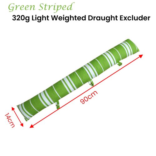 Green Striped 320g Light Weight Draught Excluder 90 x 14 cm