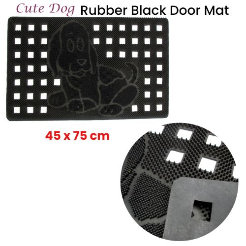 Cute Dog Rubber Black Door Mat 45 x 75cm