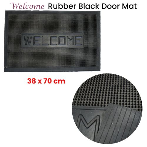 Welcome Rubber Black Door Mat 38 x 70cm