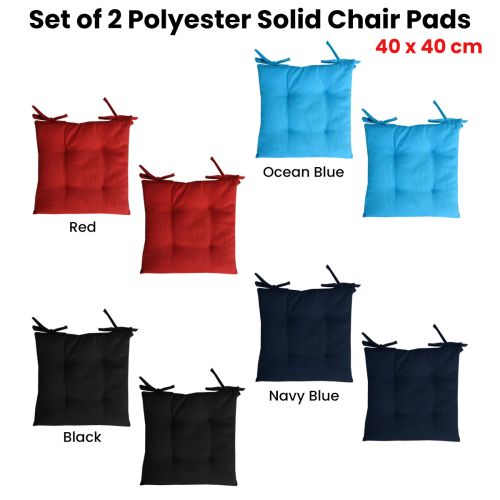 Set of 2 Outdoor Polyester Solid Chair Pads 40 x 40cm