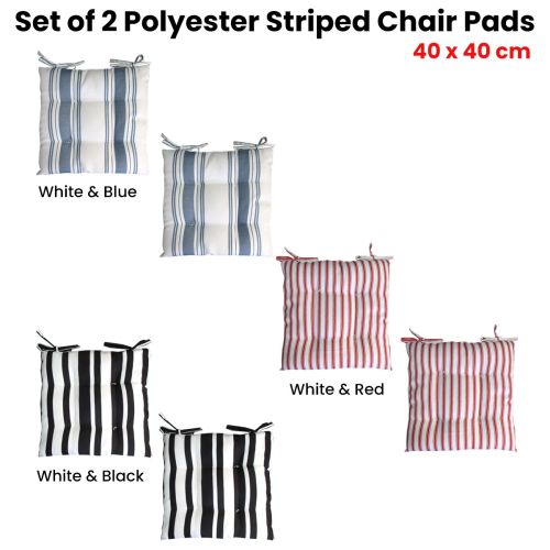 Set of 2 Outdoor Polyester Striped Chair Pads 40 x 40cm