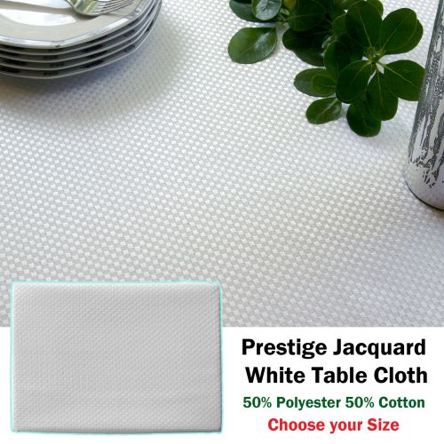 Prestige Jacquard White Table Cloth Choose Your Size by Invitation