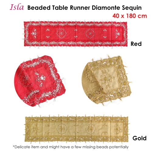 Isla Beaded Table Runner Diamonte Sequin 40 x 180 cm