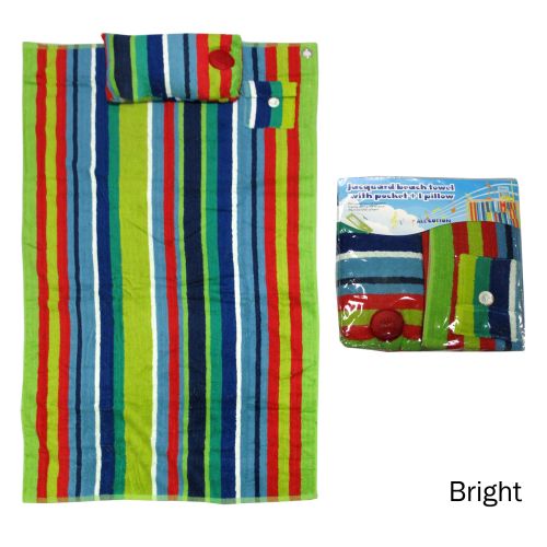 Jacquard Beach Towel 86 x 160 cm with Pocket and Ipod Pillow by Kingtex