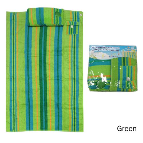 Jacquard Beach Towel 86 x 160 cm with Pocket and Ipod Pillow by Kingtex