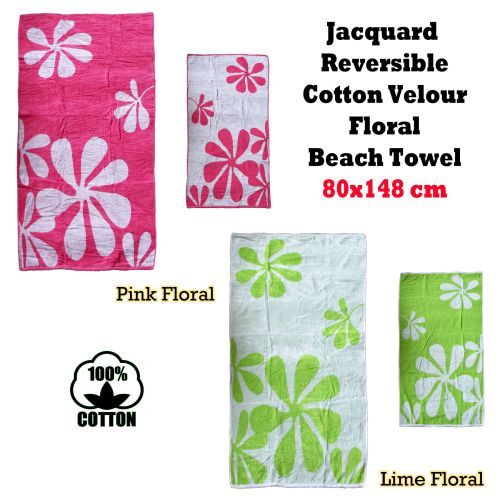Jacquard Reversible Cotton Floral Beach Bath Towel 80cmx148cm by Elements