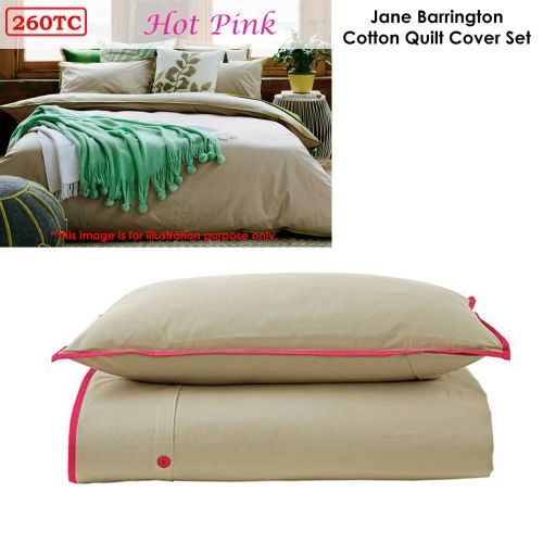 Jane Barrington 260TC 100% Cotton Quilt Cover Set Taupe/Hot Pink