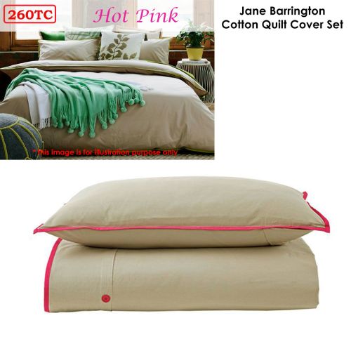 Jane Barrington 260TC 100 Cotton Quilt Cover Set Taupe Hot Pink