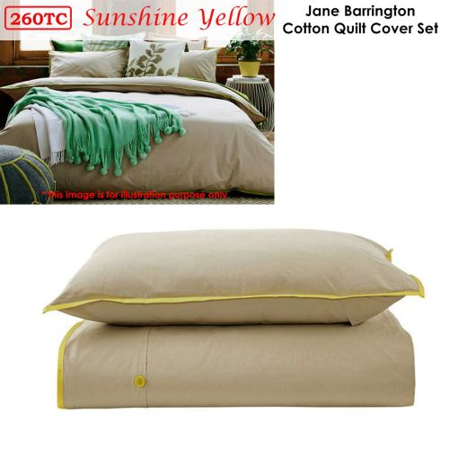 Jane Barrington 260TC 100% Cotton Quilt Cover Set Taupe/Sunshine Yellow