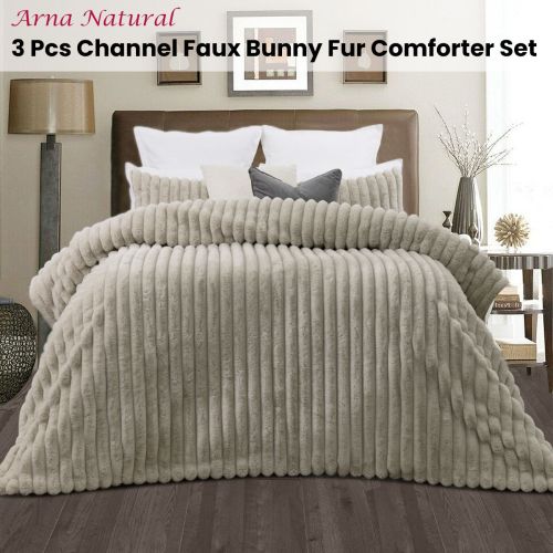 Arna Natural 3 Pcs Channel Faux Bunny Fur Comforter Set by Jane Barrington