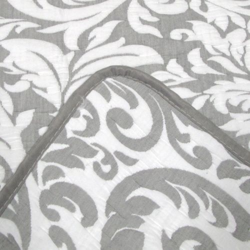 Grey & White Lightly Quilted Jacquard Reversible Coverlet Set by Jane Barrington