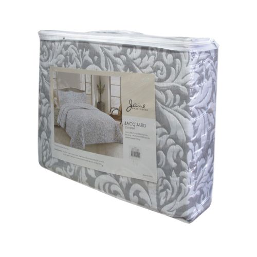 Grey & White Lightly Quilted Jacquard Reversible Coverlet Set by Jane Barrington