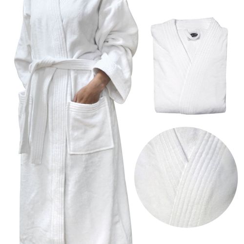 400GSM White Cotton Velour Bath Robe One Size Fit Most by Jason