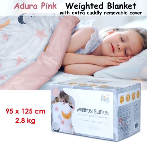 Adura Pink Kids Weighted Blanket with Extra Cuddly Removable Cover 2.8kg 95 x 125 cm by Jelly Bean Kids