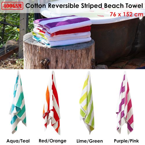 400GSM Premium Cotton Reversible Striped Beach Towel 76 x 152 cm by J Elliot Home