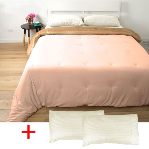 Bim Beri Velvet Reversible Comforter Apricot Queen/ King 220 x 260cm Plus Free Standard Pillowcases by J.elliot