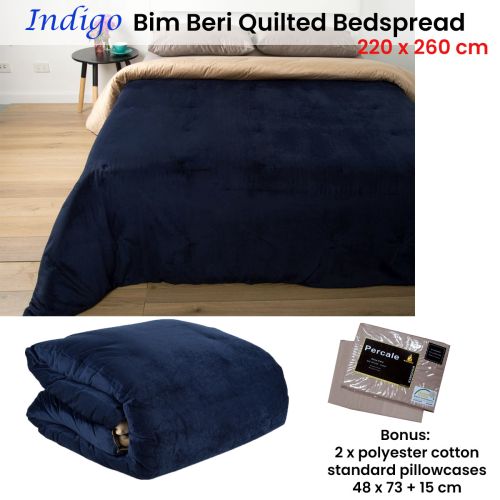 Indigo King Bim Beri Quilted Bedspread with bonus standard pillowcases by J Elliot Home