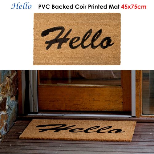 Hello PVC Backed Coir Printed Door Mat 45x75cm by J Elliot Home