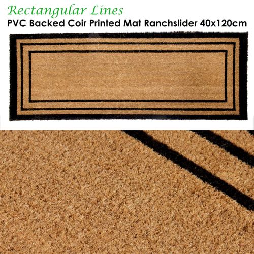 Rectangular Lines PVC Backed Coir Printed Mat Ranchslider 40x120cm by J Elliot Home