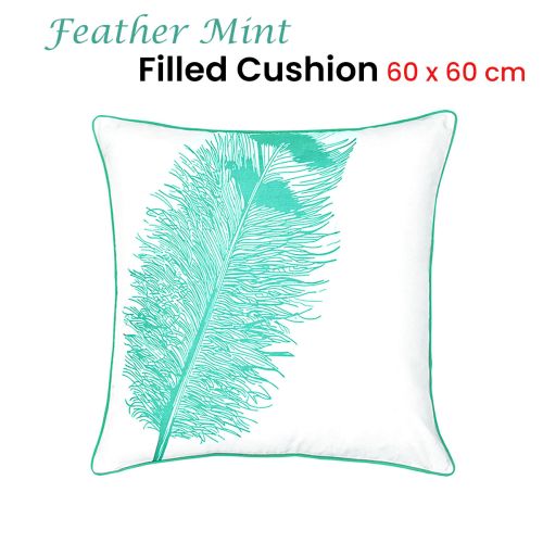 Feather Mint Filled Cushion 60 x 60 cm by J.elliot