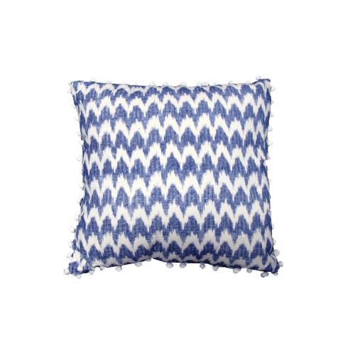Valtina Pom Pom Blue Filled Cushion 43 x 43 cm by J.elliot