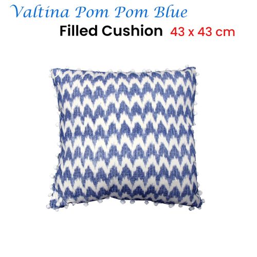 Valtina Pom Pom Blue Filled Cushion 43 x 43 cm by J.elliot