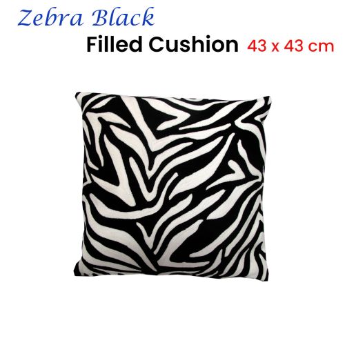 Zebra Embroidered Black Filled Cushion 43 x 43 cm by J.elliot