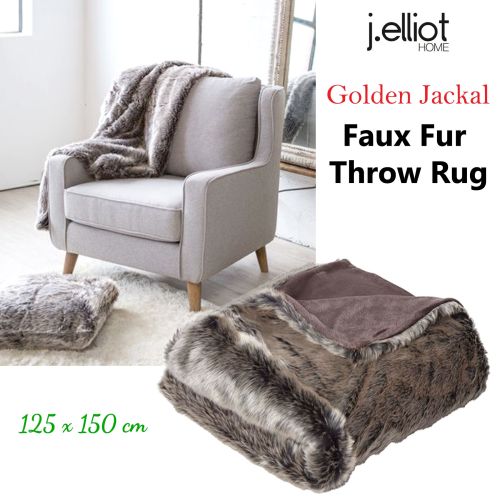 Luxury Faux Fur Throw Rug Bronze Golden Jackal 125 x 150 cm by J.elliot
