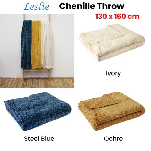 Leslie Chenille Throw 130 x 160 cm by J Elliot Home