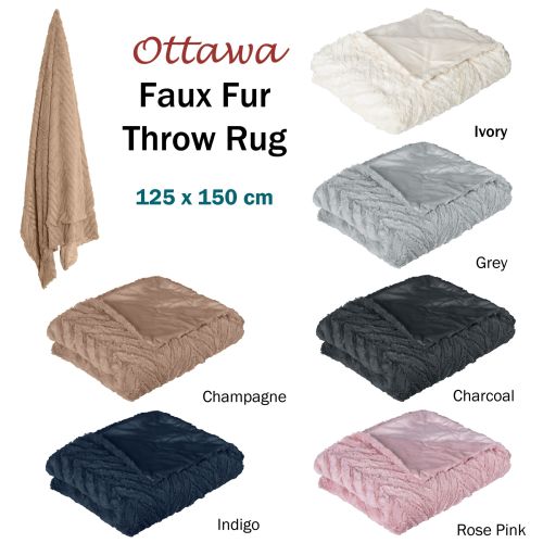 Ottawa Plush Faux Fur Throw Rug 125 x 150 cm by J.elliot