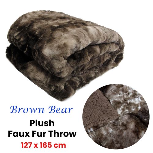 Brown Bear Plush Faux Fur Throw Rug 127 x 165 cm by J Elliot Home