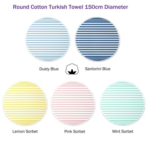 100% Cotton Round Cotton Turkish Towel 150cm Diameter by J.elliot