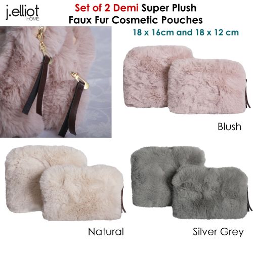 Demi Set of 2 Super Plush Faux Fur Cosmetic Pouches by J.elliot