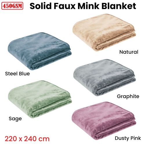 450gsm Solid Faux Mink Blanket 220 x 240 cm by J.elliot