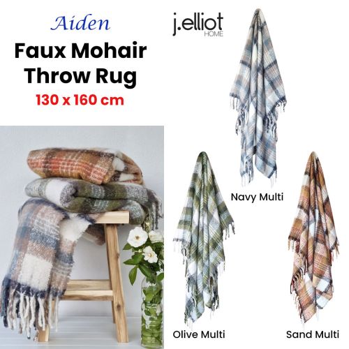 Aiden Faux Mohair Throw Rug with Fringe 130 x 160cm by J Elliot Home