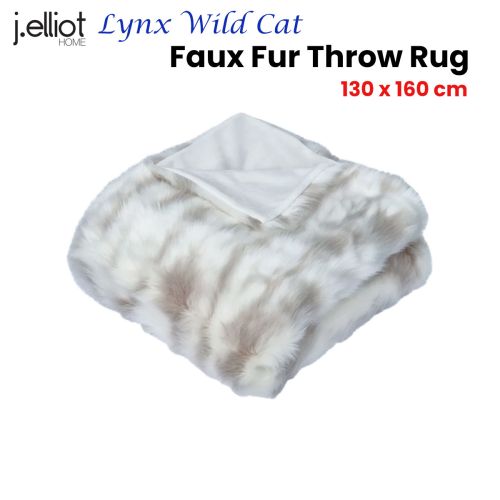 Lynx Wild Cat Faux Fur Throw Rug 130 x 160cm by J Elliot Home