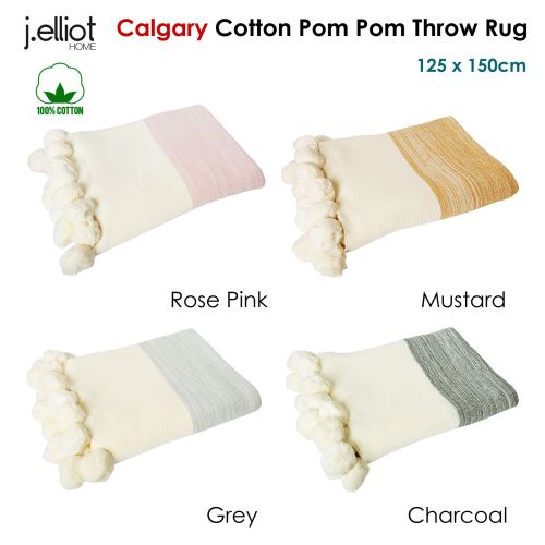 Calgary 100% Cotton Pom Pom Throw Rug 125 x 150 cm by J.elliot