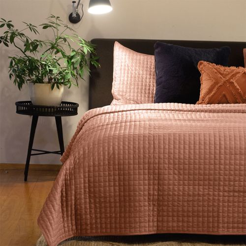 Adela Clay Pink Velvet Quilted Coverlet Set Queen/King by J Elliot Home
