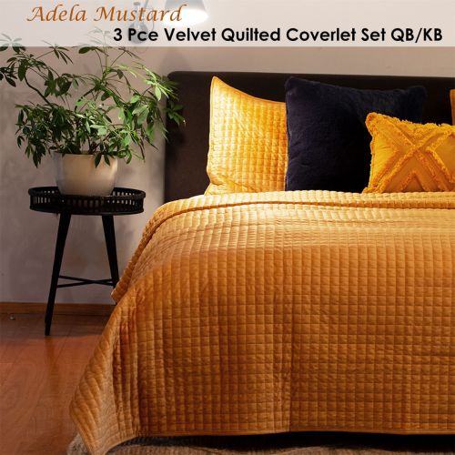 Adela Mustard Velvet Quilted Coverlet Set Queen/King by J Elliot Home